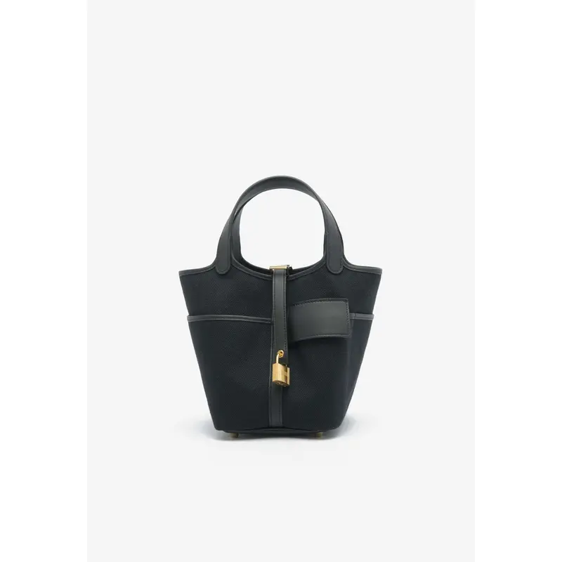 Picotin Cargo 18 in Black Goeland Canvas and Swift with Gold Hardware