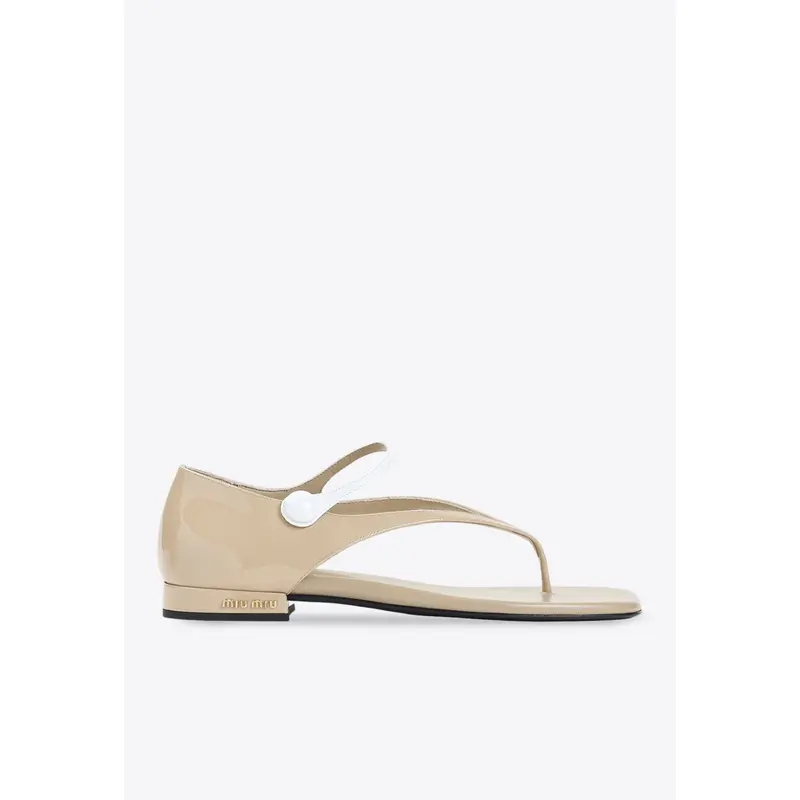 Logo Leather Flat Sandals