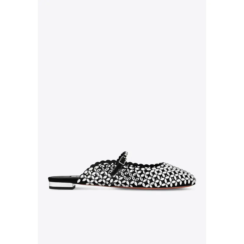 Crystal-Embellished Flat Mules