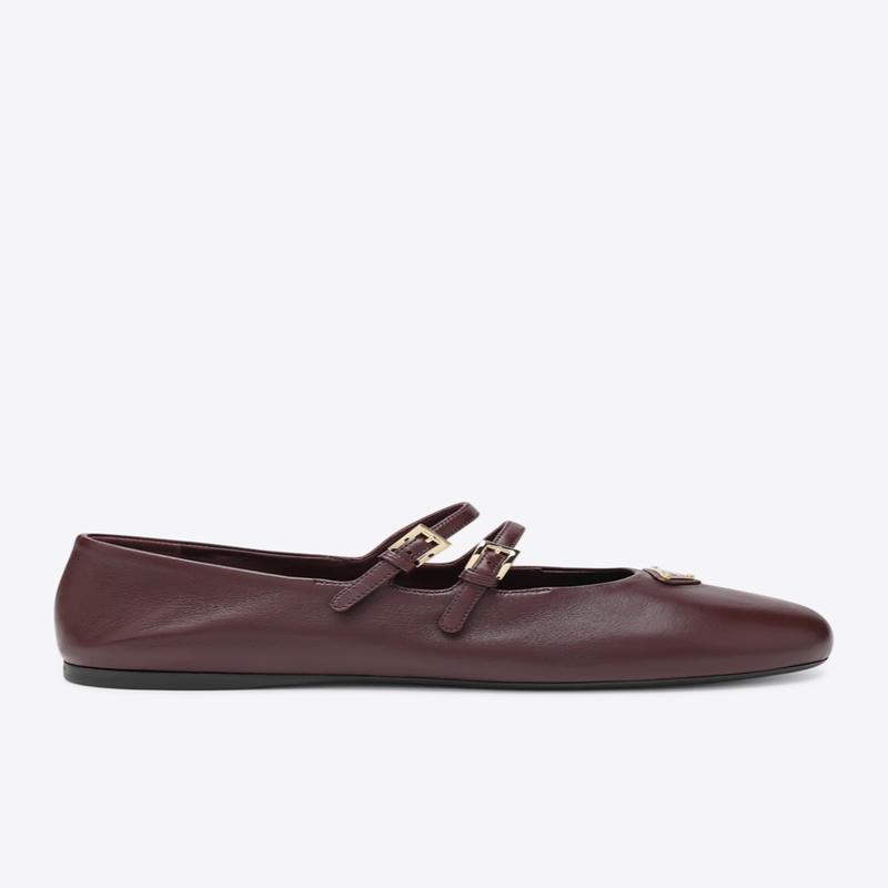 Triangle Logo Leather Ballet Flats